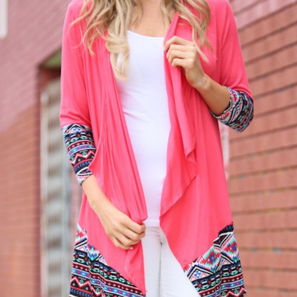 Women's Open-front Pink Cardigan - Picture 1 of 4